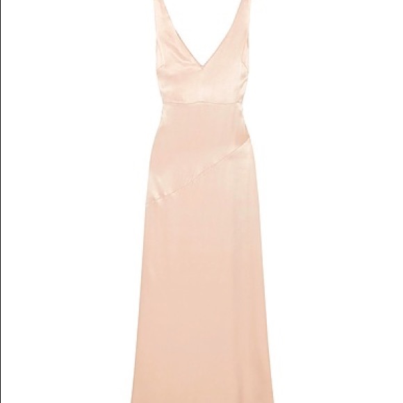 NWT Les Heroines the Wangari satin deep neckline maxi dress/gown with fluted hem - Picture 8 of 8